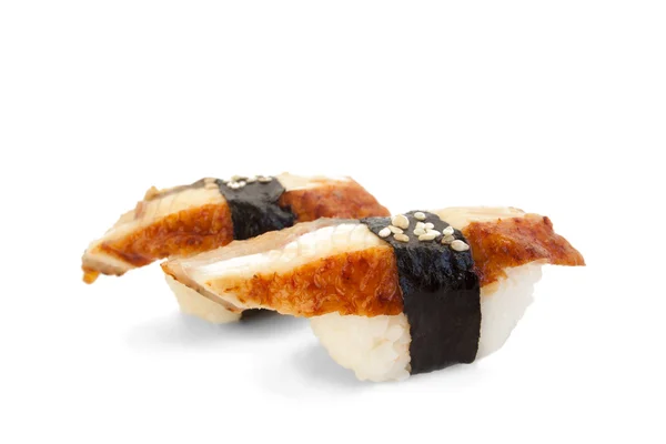 美味日本鳗鱼寿司孤立在白色的特写 — 图库照片