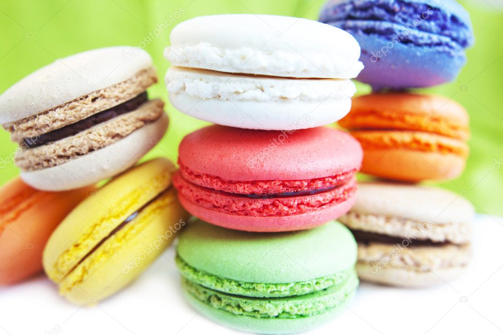 Assortment of delicious french macaron cookies and biscuits