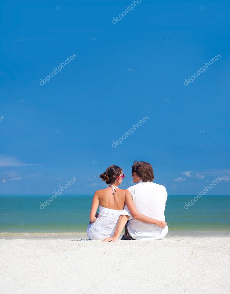 Romantic lovers vacation on a tropical beach. honeymoon
