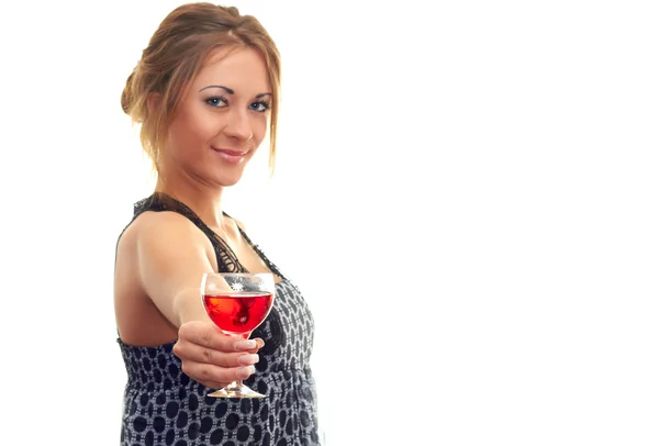 Vrouw met een glas wijn — Stockfoto