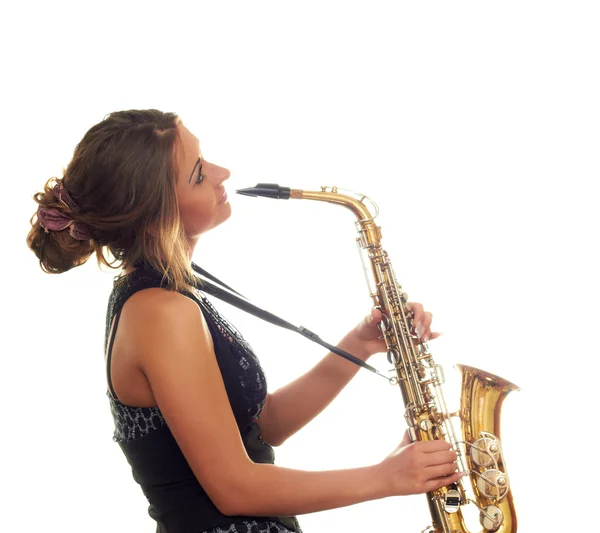 Stock image Girl playing the saxophone