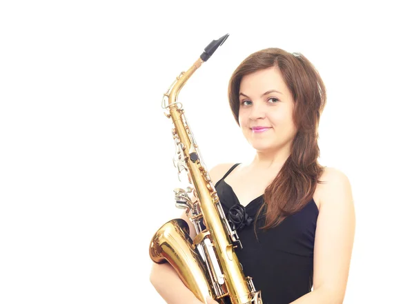 stock image Girl holding saxophone