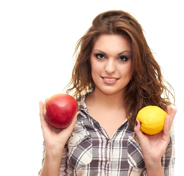Ținând o lămâie și un măr — Fotografie, imagine de stoc