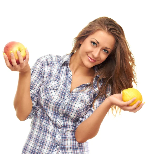 Holding a lemon and an apple — Stock Photo, Image