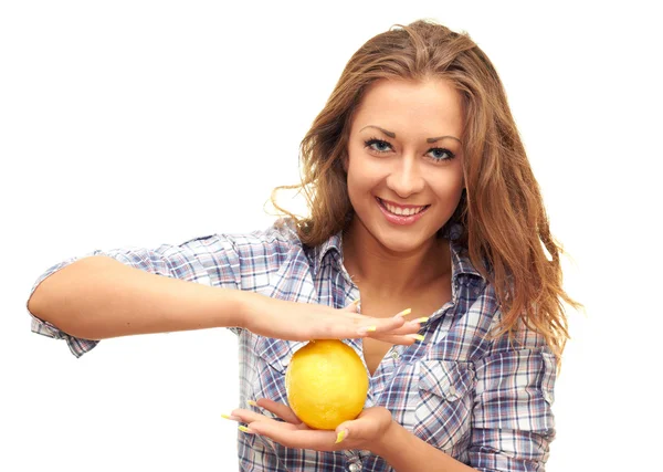 Meisje met een citroen — Stockfoto