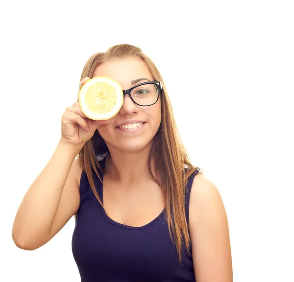 Girl with a lemon — Stock Photo, Image