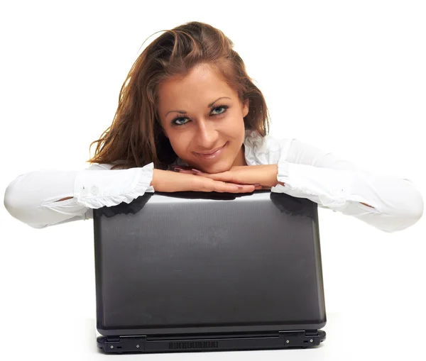 컴퓨터를 가진 소녀 — 스톡 사진