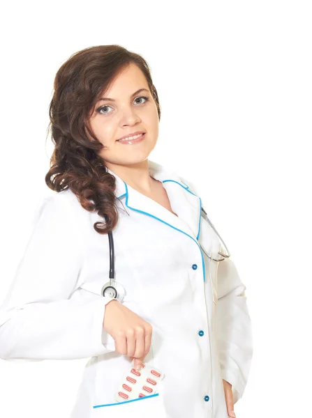 Mooi meisje in een badjas verpleegster — Stockfoto