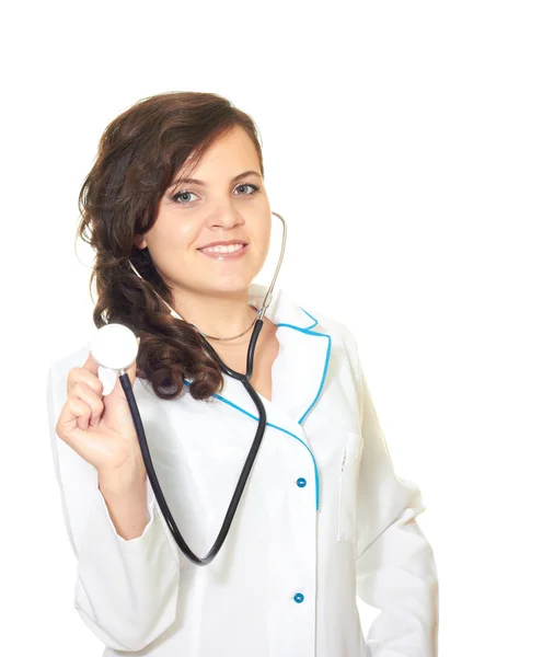 Vacker sjuksköterska med stetoskop — Stockfoto
