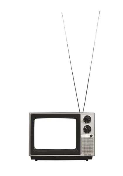 Vintage draagbare tv met lange antennes geïsoleerd — Stockfoto