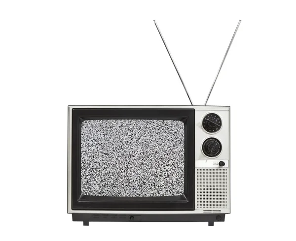 Портативный телевизор со статическим экраном и изолированными антеннами — стоковое фото