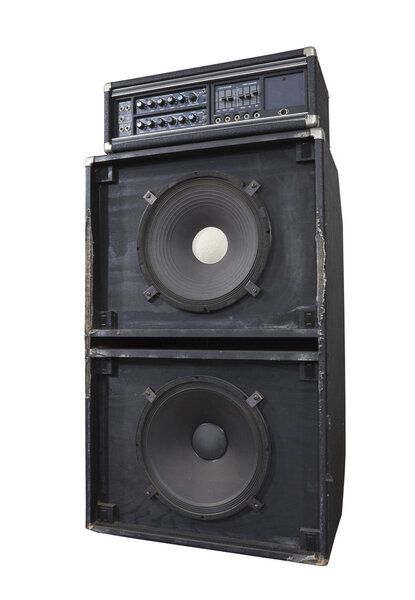 Grungy vintage bass amp with huge 15 inch speakers. Thrashed from decades of heavy metal gigs.