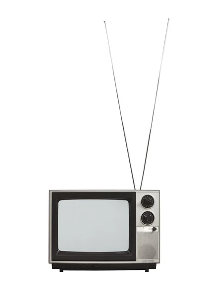 Винтажный портативный телевизор с изолированными антеннами — стоковое фото