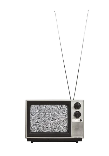 Vintage Portable TV with Long Antennas and Static Screen — Stock Photo, Image