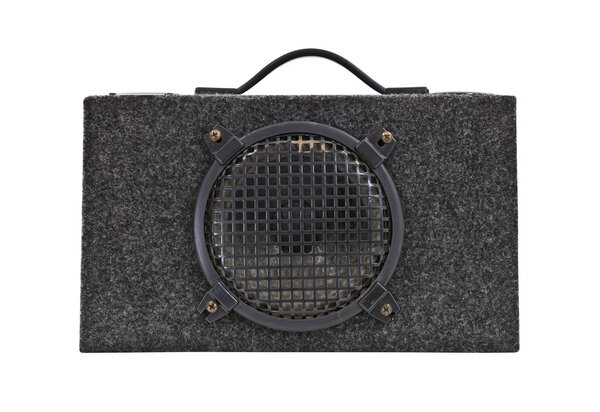 Vintage car audio boom box woofer isolated with clipping path.