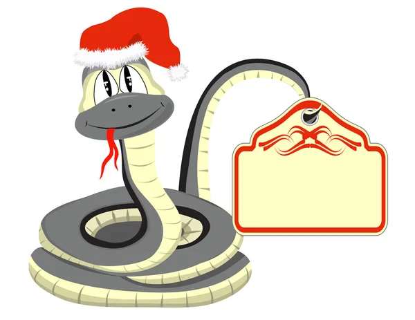 Serpent dans un chapeau de Père Noël avec un papier dans la queue — Image vectorielle
