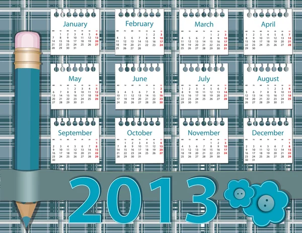 Jahreskalender 2013 auf dem Hintergrund-Muster in der Zelle — Stockvektor