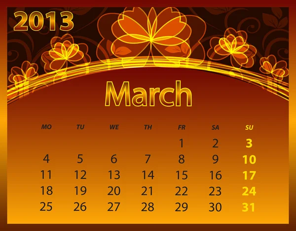 2013 календарный год на абстрактном оранжевом фоне — стоковый вектор
