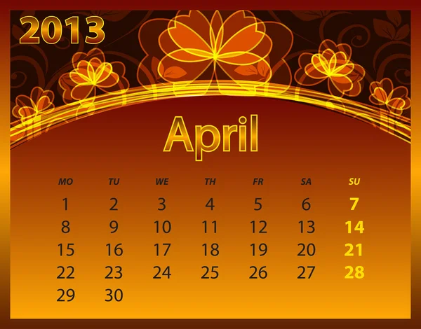 2013 календарный год на абстрактном оранжевом фоне — стоковый вектор
