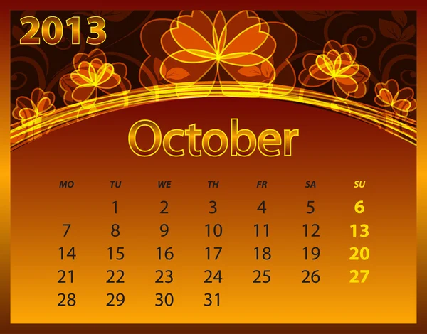 2013 kalender tahun pada abstrak latar belakang oranye - Stok Vektor
