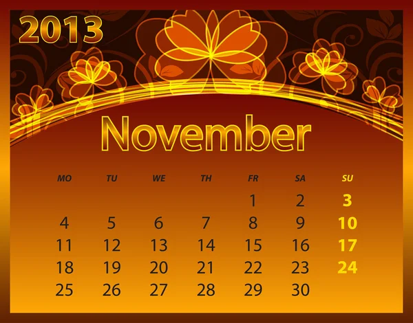 2013 kalenderår på abstrakt orange bakgrund — Stock vektor