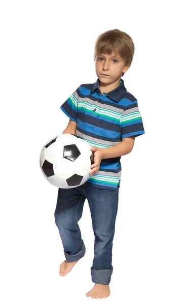 Boy with soccer ball on a white background — Stock Photo, Image