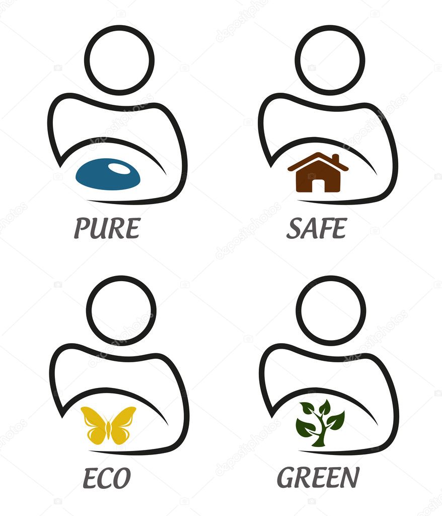 Vector illustration of eco green emblems with environment and home protection