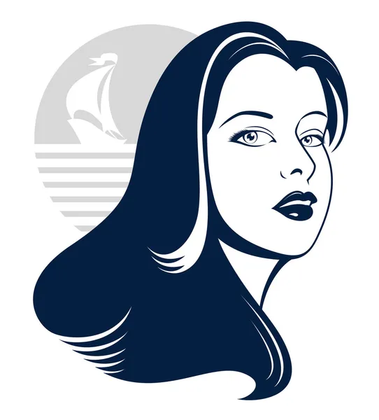 Sea girl avec silhouette de yacht — Image vectorielle