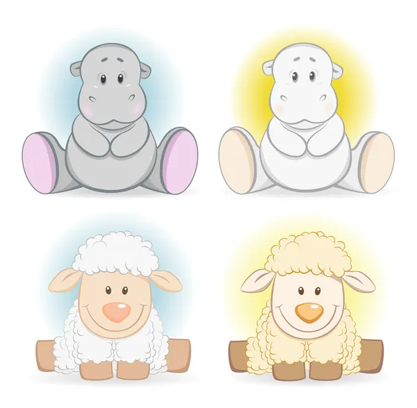 漫画カバと羊の赤ちゃんグッズ — ストックベクタ