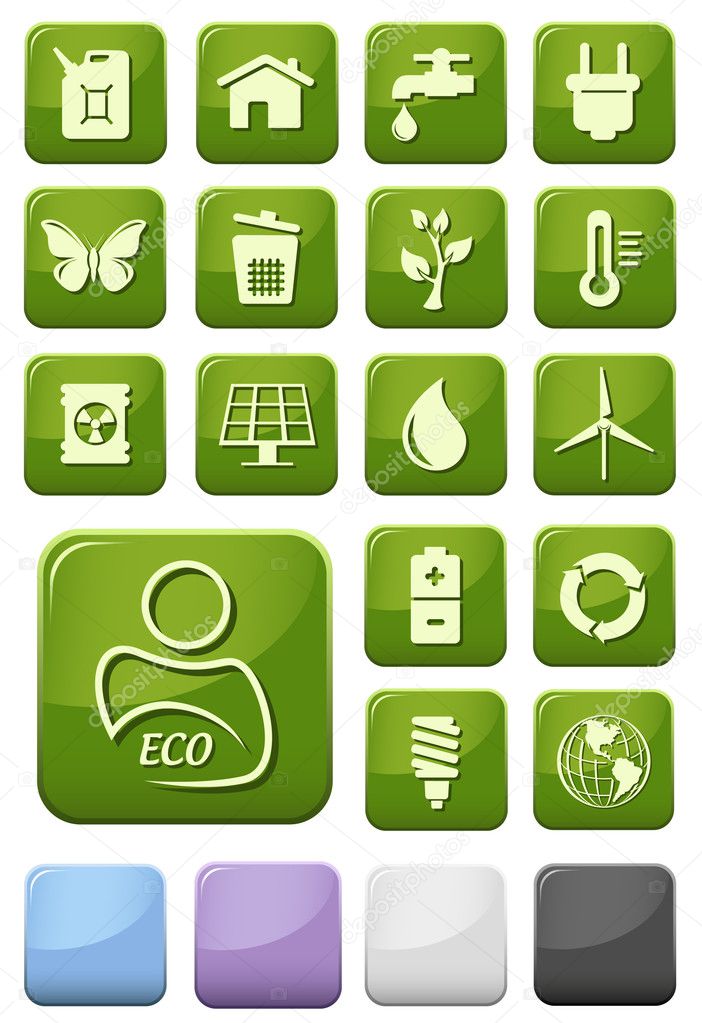 Ecology and green environment buttons set