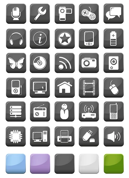 Set di icone Web e pulsanti multimediali — Vettoriale Stock