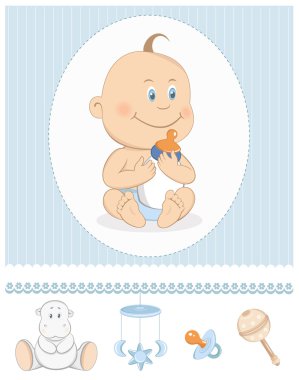 karikatür bebek çocuk süt şişesi ve oyuncak simgeleri ile