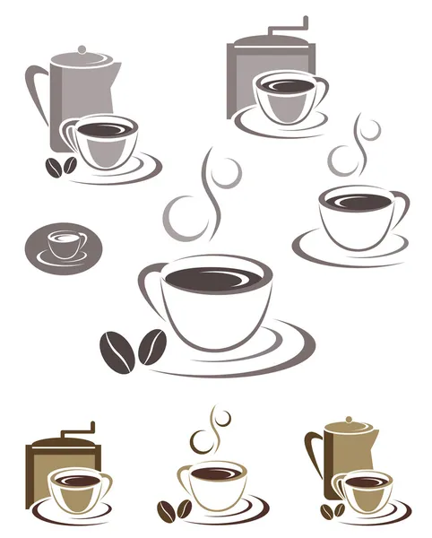 Icônes tasse de café et emblèmes ensemble de conception — Image vectorielle