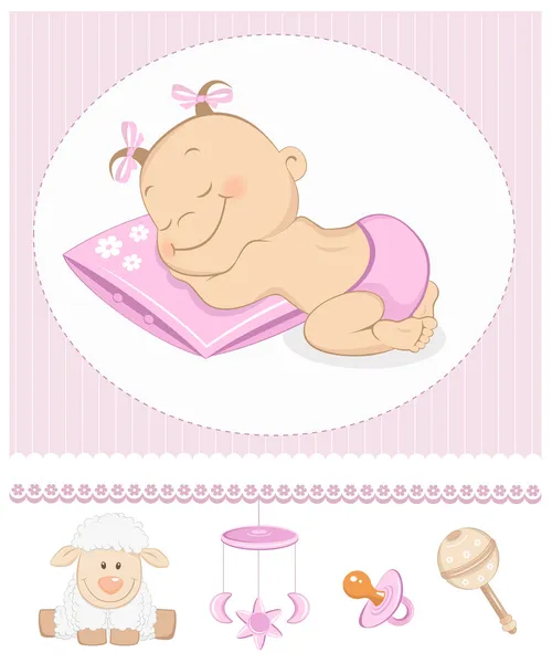 Ύπνου ανακοίνωση άφιξης γλυκό κορίτσι — Διανυσματικό Αρχείο