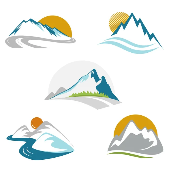 Conjunto de emblema de montañas azules — Vector de stock