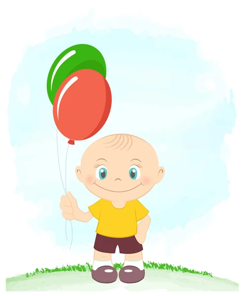 Kleiner Junge mit Spielzeug-Luftballons — Stockvektor