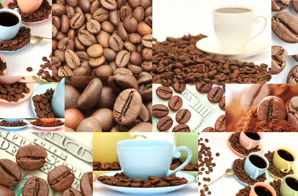 Koffie collage van bekers, bonen en andere details — Stockfoto