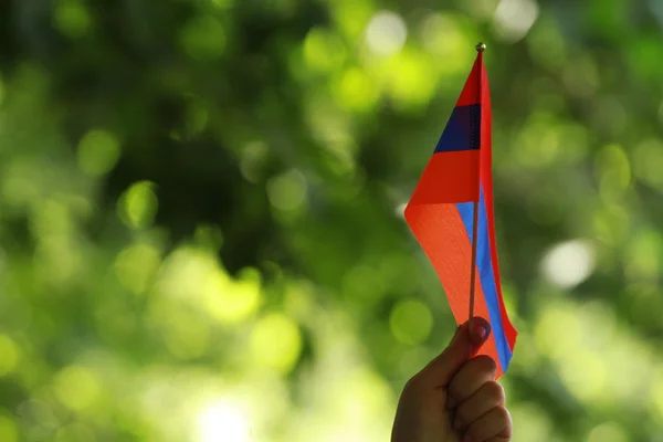 stock image Flag of Armenia with flagpole waving in the wind against white background