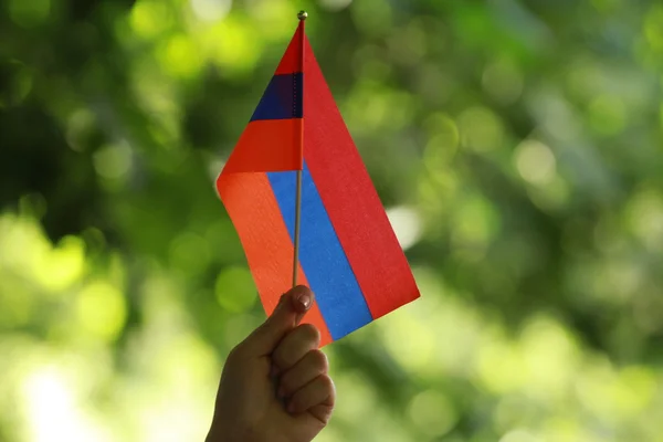 stock image Flag of Armenia with flagpole waving in the wind against white background