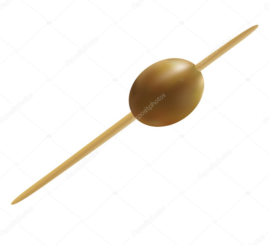 Olive, pinned on a cocktail skewer