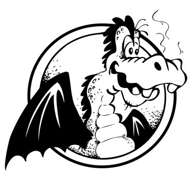 Cheerful Dragon in black and white clipart