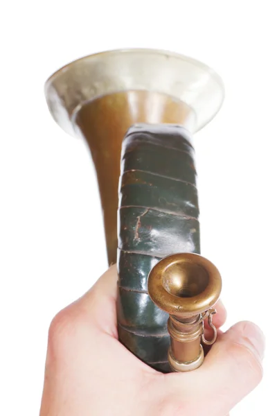 Oude bugle in de hand — Stockfoto