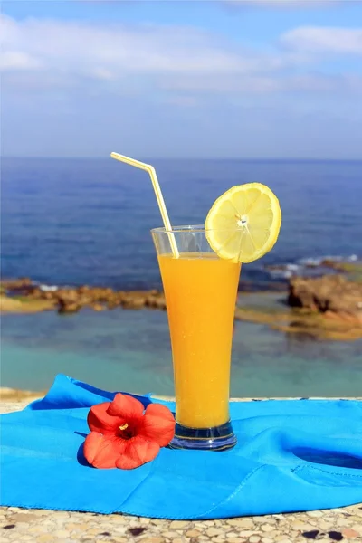 Deniz manzarası ve meyve kokteyli — Stok fotoğraf
