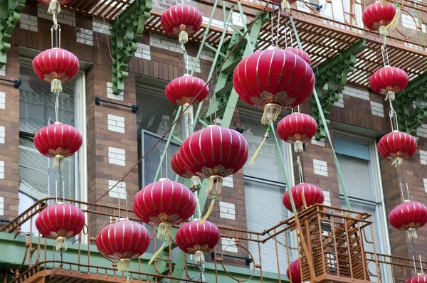 stock image Garlands of red Chinese lanterns