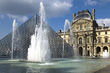 Glass Pyramid and the fountain at the Louvre Museum clipart