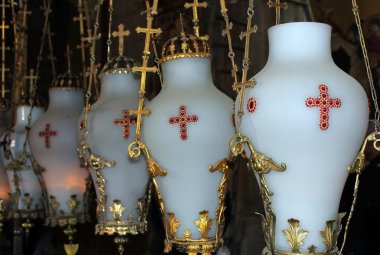 Lamps in Church of the Holy Sepulcher, Jerusalem clipart