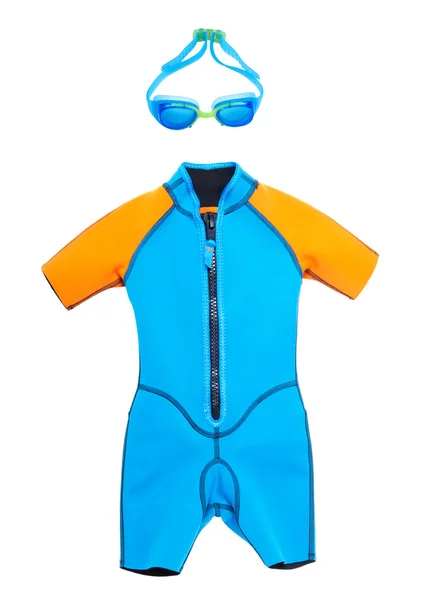 Kostium kąpielowy i okulary do pływania na na białym tle — Zdjęcie stockowe