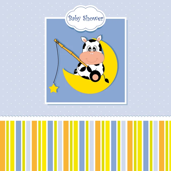 Baby birth card. Cow sitting on the moon — Stock Vector