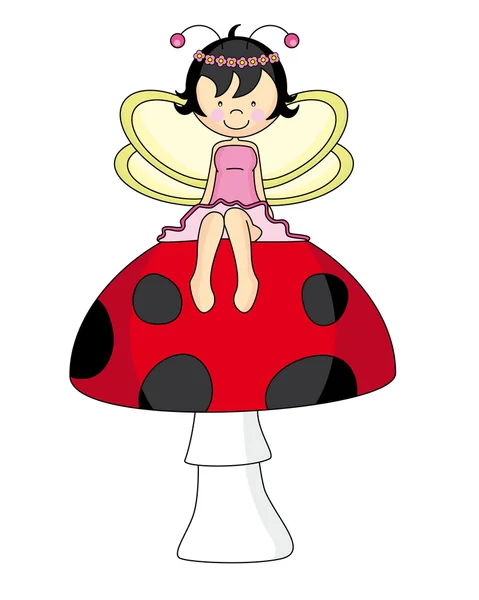 Fée assise sur un champignon — Image vectorielle