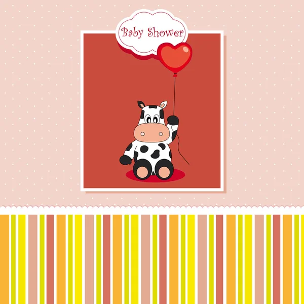 Nuovo baby shower card con mucca — Vettoriale Stock